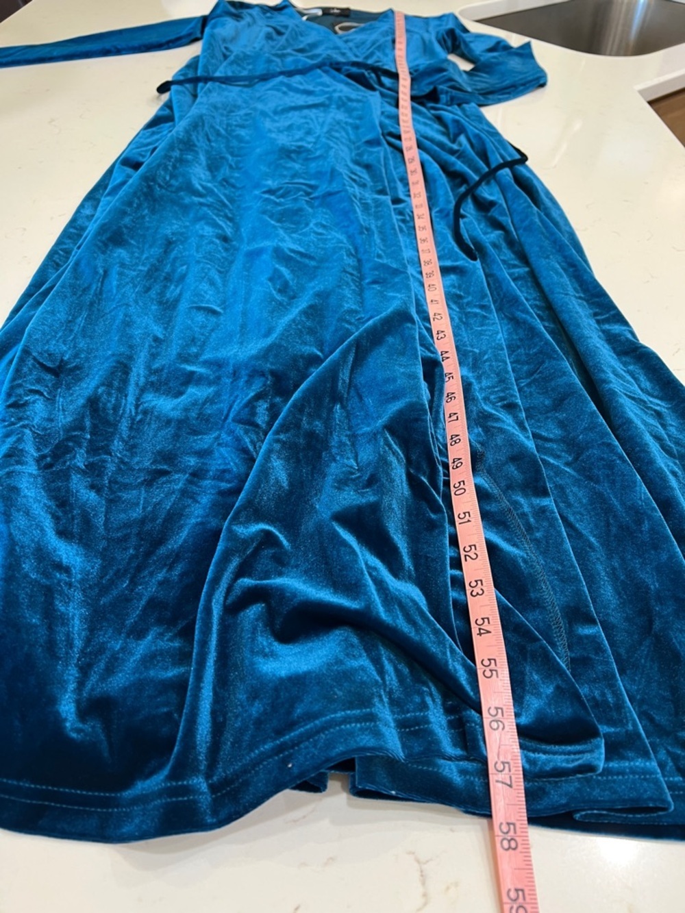Lulus Jacinda Velvet Wrap Formal Maxi Dress Teal Long Sleeve Gown Size L NWT - Picture 11 of 12
